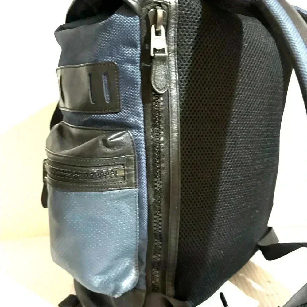 Coach unisex navy blue black leather nylon backpack